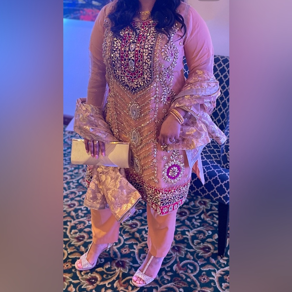 Embroidered Peach and Gold Traditional Dress shalwar kameez Mehndi